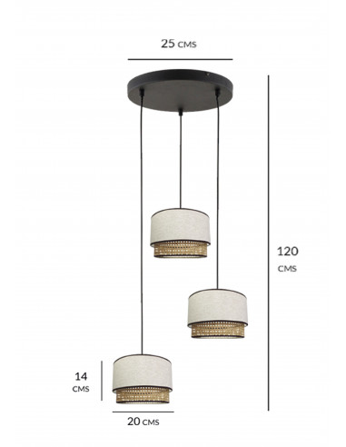 Plafon Candela rafia 3 luces
