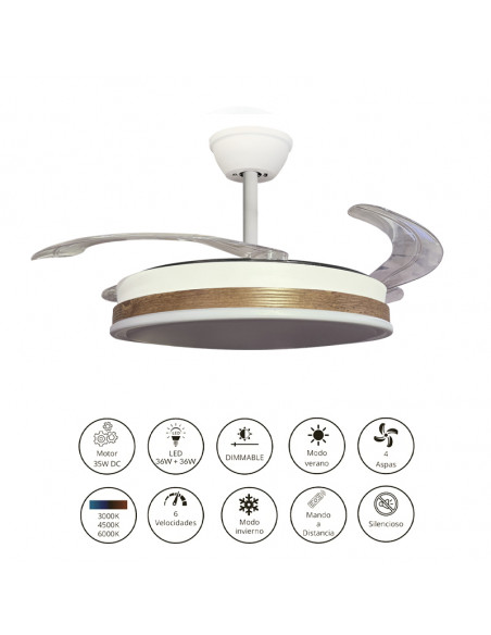Ventilador retráctil Vera blanco Madera Oscura