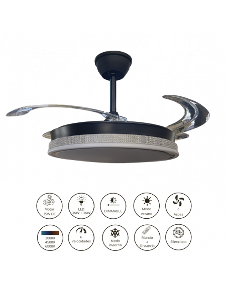 Ventilador retráctil Vera Negro Diamante Blanco