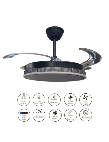 Ventilador retráctil Vera Negro Diamante Negro