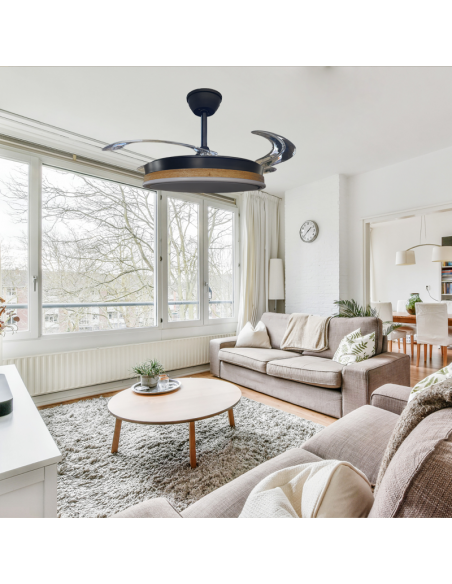 Ventilador retráctil Vera Negro Madera Natural