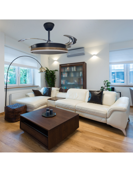 Ventilador retráctil Vera Negro Madera Oscura