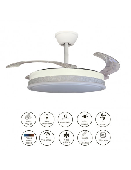 Ventilador retráctil Vera blanco Thelma Plata