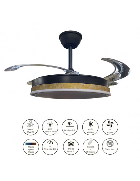 Ventilador retráctil Vera Negro Thelma Oro