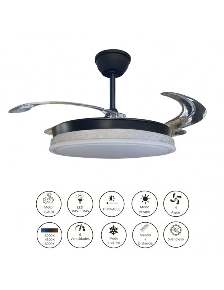 Ventilador retráctil Vera Negro Thelma Plata